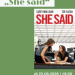 Filmplakat des Filmes "She said". Zwei Journalistinnen die sich bei der Arbeit unterhalten